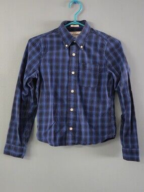 Abercrombie Kids Boys Navy and Royal Blue Plaid Button-Down Shirt (Med 11-12)